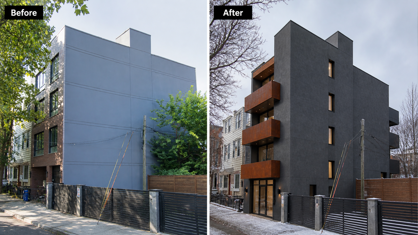 Humenik's Building, before/after